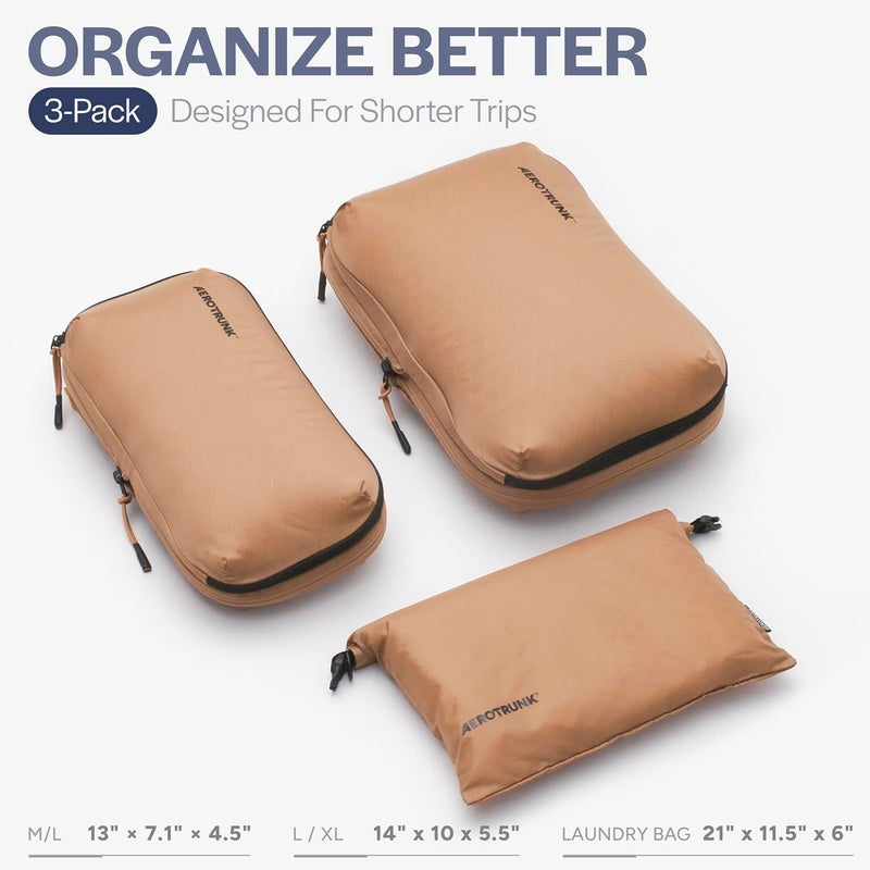 Aerotrunk Ultralight Compression Packing Cubes - Lightweight Travel Organizers for Suitcases and Luggage (3-Pack, Mocha) - Image 3